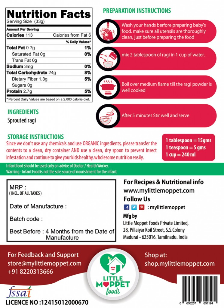 Ragi Nutrition Chart