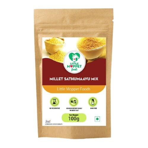 Millet sathumaavu mix is an ultimate baby food with energy-giving carbs, muscle-forming proteins, digestive fiber, brain building vitamins and minerals.