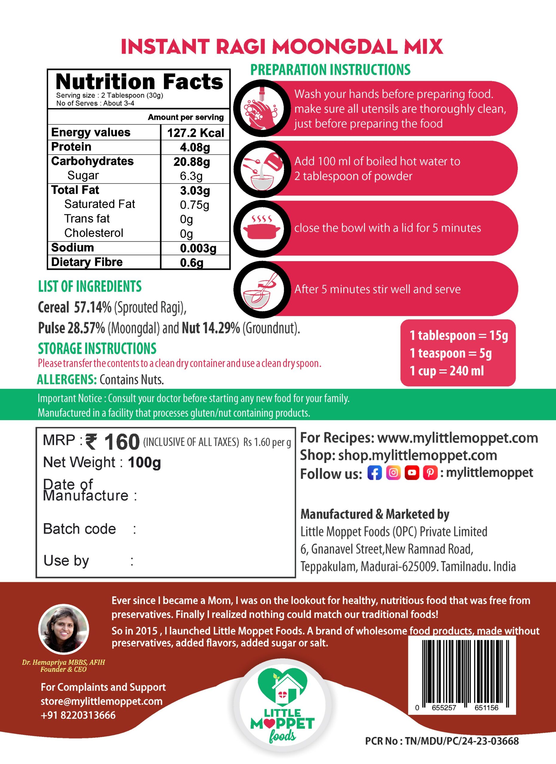 Instant Ragi Moong dal Mix