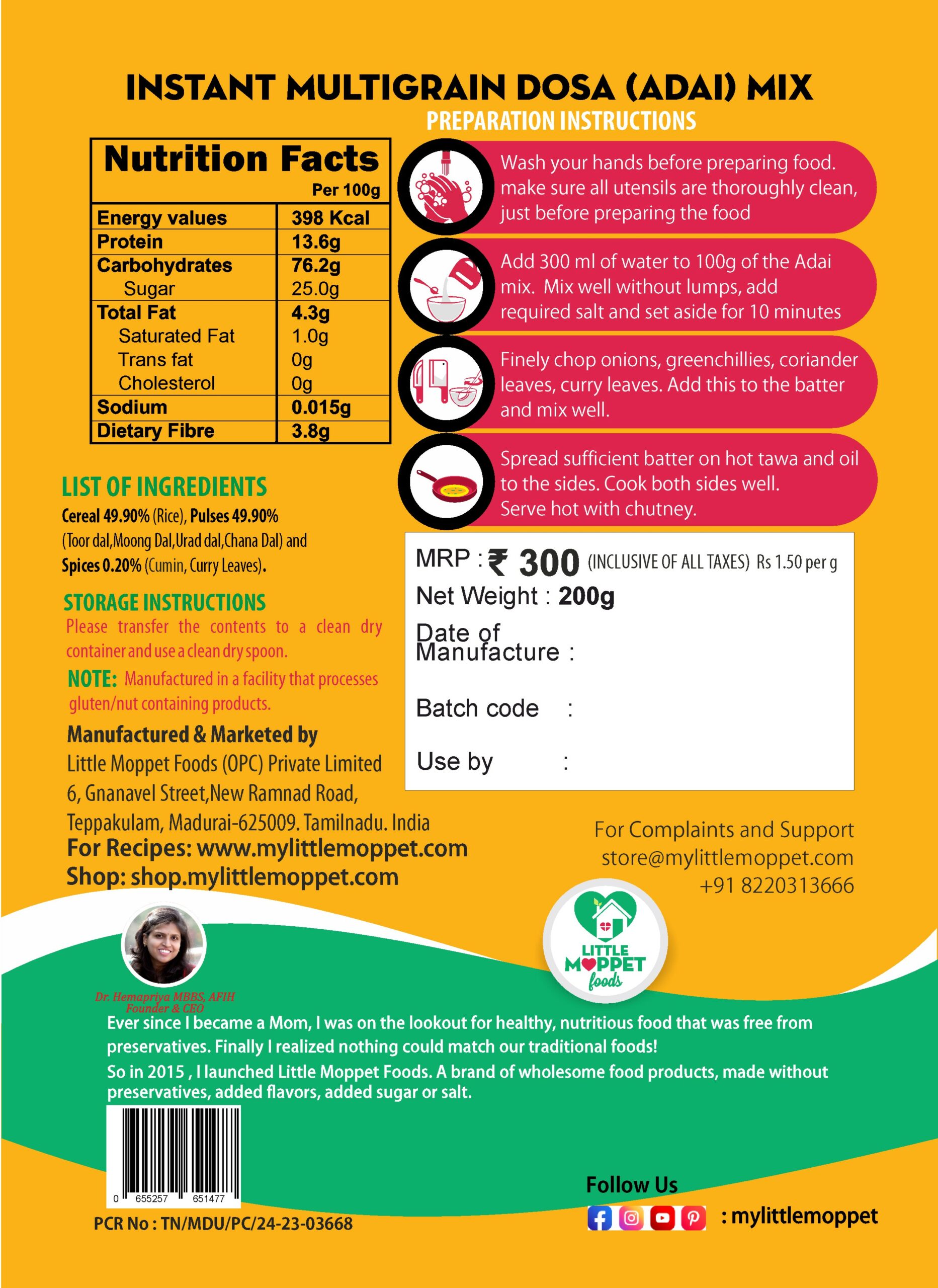 Instant Multigrain Dosa (Adai) Mix