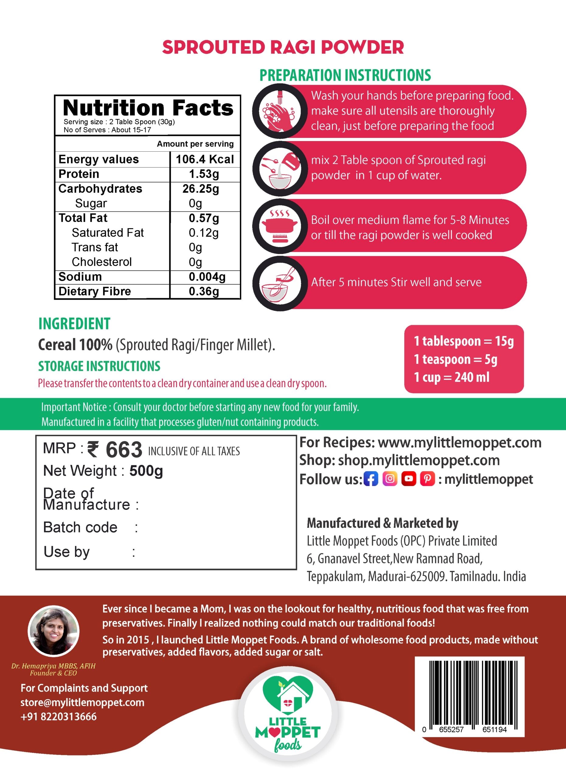Sprouted Ragi Powder 500 g