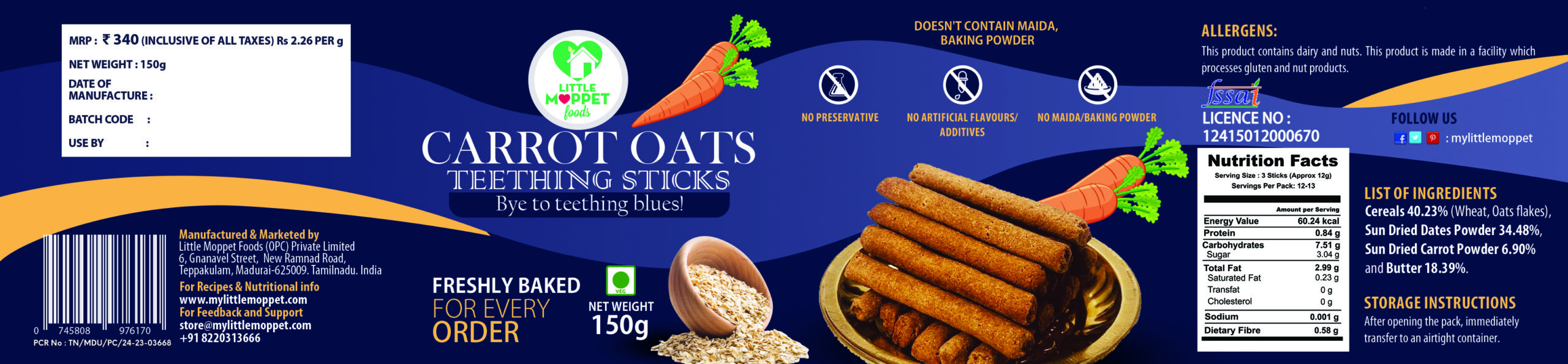 Carrot Oats Teething Sticks