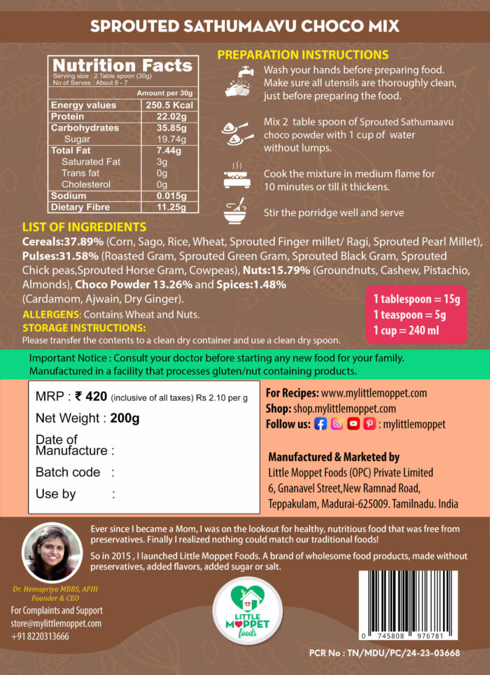 Sprouted Sathumaavu Chocolate Mix
