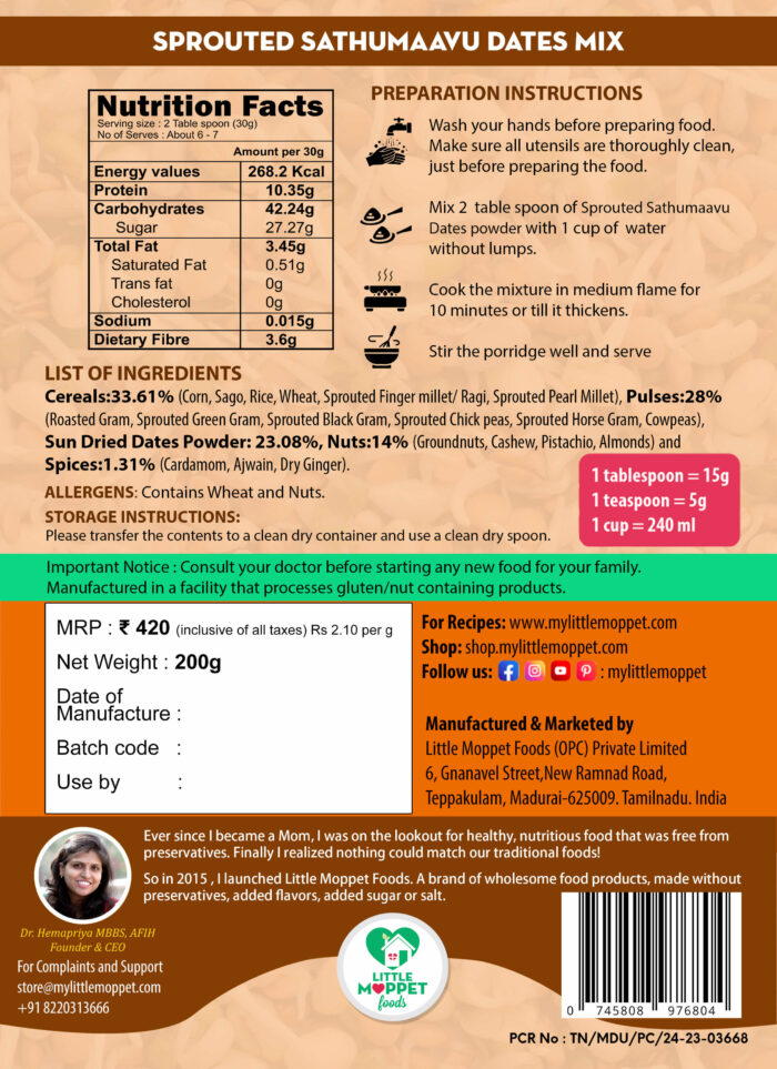 Sprouted sathumaavu dates mix