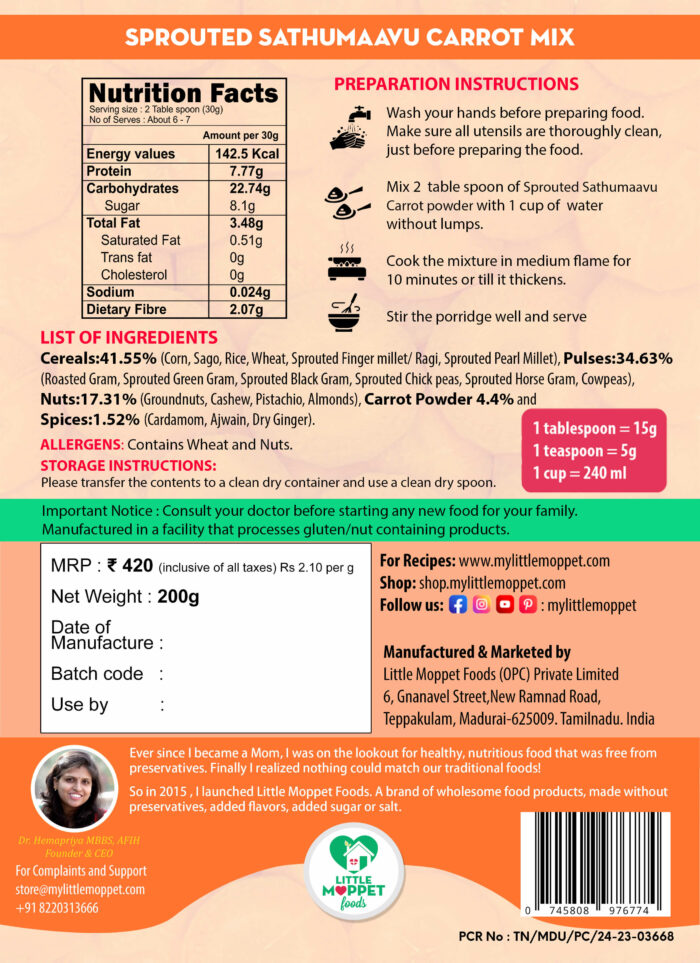 Sprouted Sathumaavu Carrot Mix